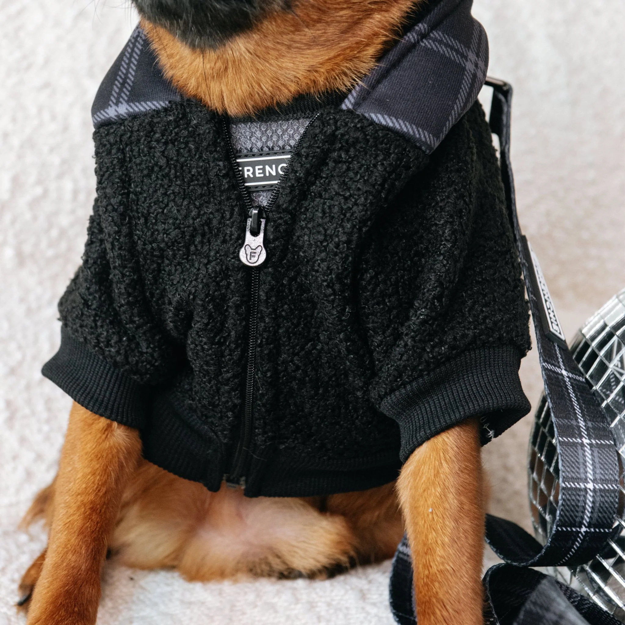 Frenchie Dog Hoodie - Black Plaid - Image 10