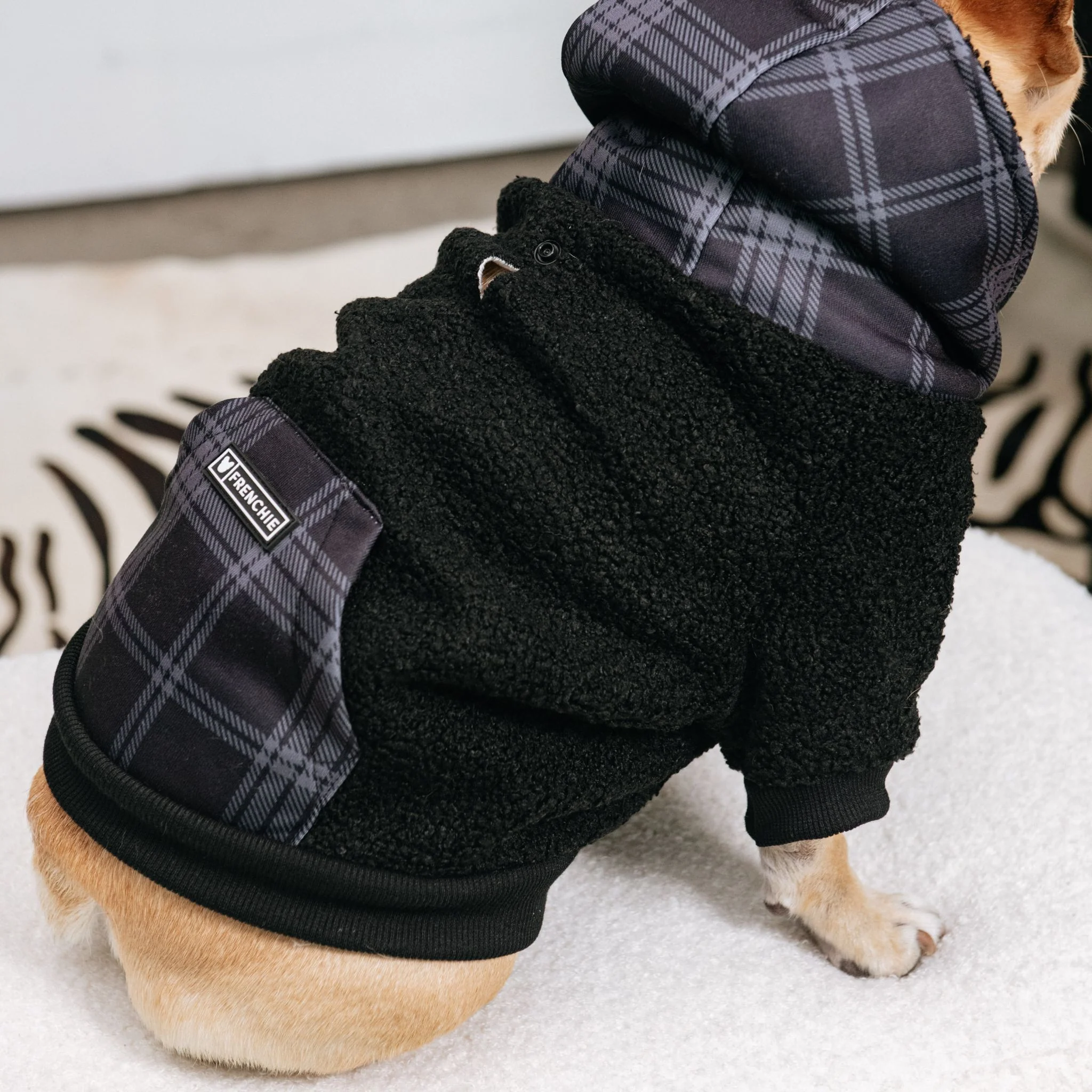 Frenchie Dog Hoodie - Black Plaid - Image 8