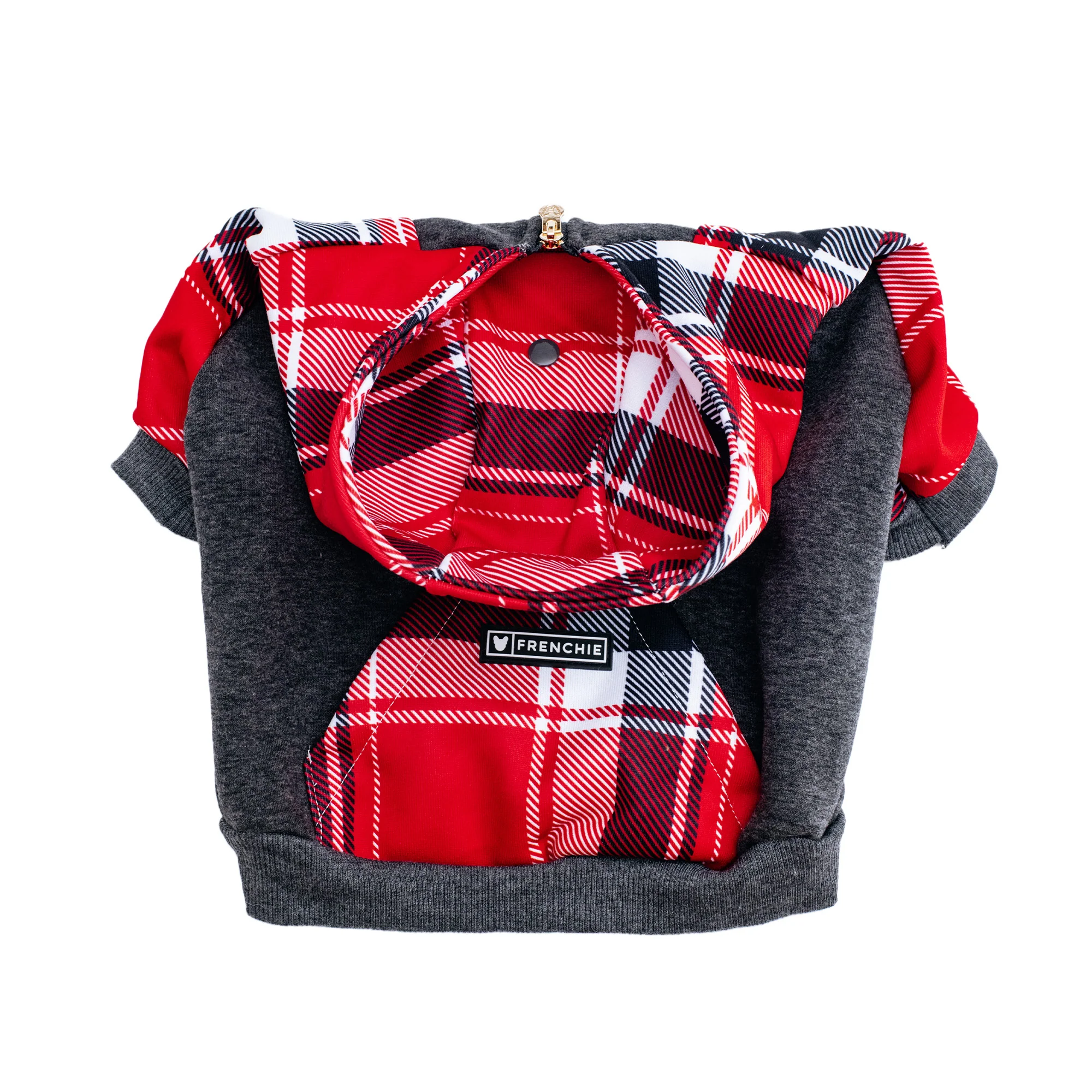 Frenchie Dog Hoodie - Scarlet Plaid - Image 3
