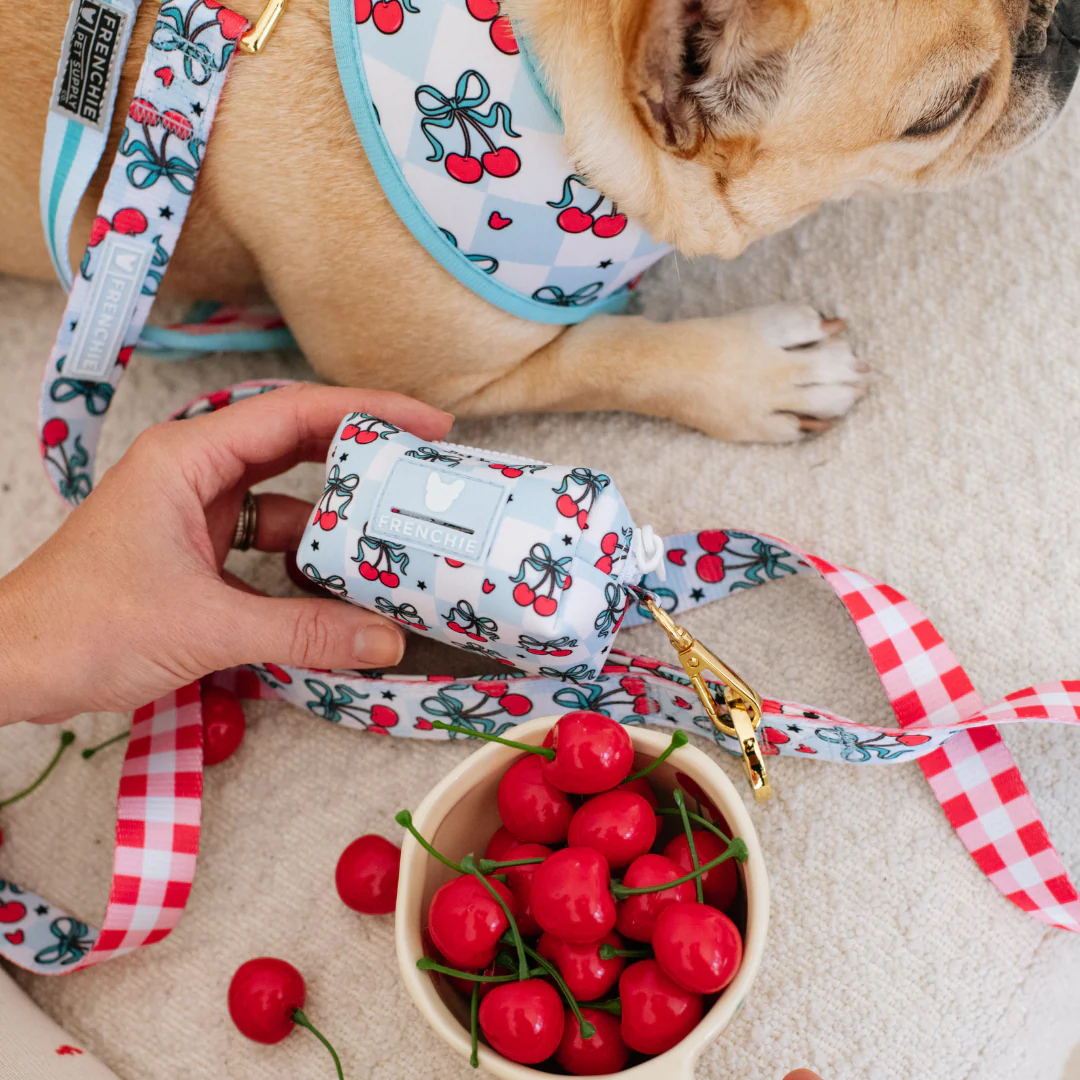 Frenchie Poo Bag Holder - Cherries Blue - Image 3